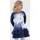 MISS MELODY Mädchen Gr 92/98 N-Gr blau marine bedruckt Single Jersey Obermaterial 95 Baumwolle 5 Elasthan bedruckt Rundhals Raglanärmel abgesteppte Kante Kleider toller Frontdruck mit Glitzereffekt