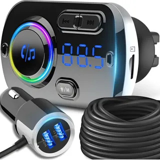 Bluetooth FM Transmitter für Auto USB Radio Adapter KFZ MP3 Freisprecheinrichtung mit QC 3.0 Dual Ladegerät RGB Leuchte Drahtloser Kfz-Empfänger... - Schwarz