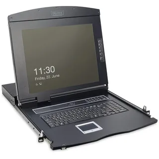 DIGITUS 19" KVM Konsole mit 17" TFT Display (4:3), IT-Tastatur-Layout, KVM Switch mit 16 VGA Ports, Schwarz