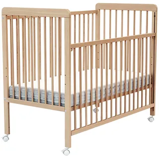 AT4 WEBABY - Babybett Holz mit Rollen 60x120 Essentiel Buche lackiert| Kinderbett|Mit Verstellbarer Lattenrost 3 Stufen |4 multidirektionale Räder mit Bremse |