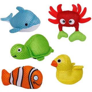 alldoro 60326 Aquanauts - Badewannen-Spielzeug - 5er Set, Polyester, 10-12 cm, bunt - schwimmende Badetiere für Kinder