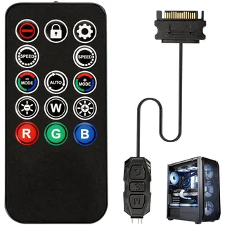 ARGB Controller mit Fernbedienung, 5V 3-Pin RGB Controller Hub, 14-Key Dimmer Fernbedienung, SATA-betriebener ARGB Fan Hub für PC LED Beleuchtung, Lüftersteuerung, RGB Fan Steuerung