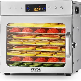Vevor Dörrgerät Dörrautomat 8 Edelstahlschalen, elektrischer 400 W Futtertrockner mit einstellbarer Temperatur, Gefriertrockner für Trockenfleisch Fleisch Obst Gemüse Kräuter Hundeleckerlis