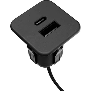 Kalb Einbau USB Schnell-Ladehub 2 in 1 USB A Einbau-Hub für Möbel & Tischplatten Schwarz o. Silbergrau Schwarz