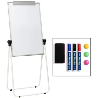 DOEWORKS Flipchart Ständer Whiteboard 90 x 60cm U-Ständer, Doppelseitige Magnetische Weiße Tafel Staffelei, Höhenverstellbar und Faltbar Whiteboard für Haus Schule Büro, Weiß