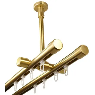 iso-design Gardinenstange Innenlauf 2-läufig Deckenmontage 20 mm Farbe Messing Matt, Ø 20 mm, 2-läufig, Fixmaß, mit Bohren, Metall, Deckenabstand durch Kürzung einstellbar zwischen 7 cm und 19 cm goldfarben Ø 20 mm x 180 cm