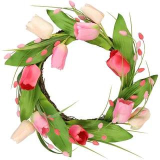 Tulpenkranz 33cm künstliche Tulpe Frühling Frühjahr Sommer Kranz Kränze Türkranz Türdeko Frühlingskranz Osterkranz Osterdeko Blumenkranz Deko Weidenkranz Rattankranz Dekokranz Kunstblumen Tischdeko
