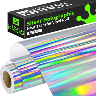 VINYL FROG HTV Vinyl-Rolle, 30,5 x 152,7 cm, holografisch, silberfarben, Wärmetransfer, Vinyl, zum Aufbügeln und Unkraut, zum Selbermachen, Hitzepresse, Design für T-Shirts