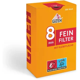 GIZEH Feinfilter 8 mm Durchmesser – Fine Filter mit Klebefläche für besseren Halt – 10er Pack á 100 Filter mit 15 mm Länge – Packung mit praktischem Verschluss