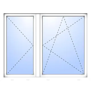 Kunststoff Fenster 2-flügelig asymm Dreh/Dreh-Kipp LARS 2-fach Verglasung Weiß RAL 9016 beidseitig innen öffnend DIN links
