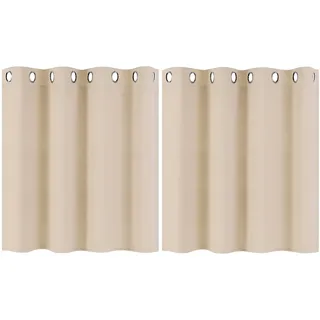 PiccoCasa 2er Set Gardine für Küche Polyester Scheibengardine Kurzgardine Blickdicht Kleine Gardine Beige 90H x 132B cm