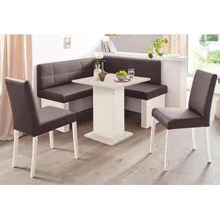 massivline & more Eckbankgruppe MASSIVLINE & MORE "Anna 2", braun (holzwerkstoff mit farbe weiß, lotos 5093 dunkelbraun, dunkelbraun, weiß), Kunstleder, Eckbank Anna 130cm x 130cm,Säulentisch Anna 68cm x 68cm,2 x Stühle Anna,Weiß dekor,Lotos 5093 dunkelbraun, 