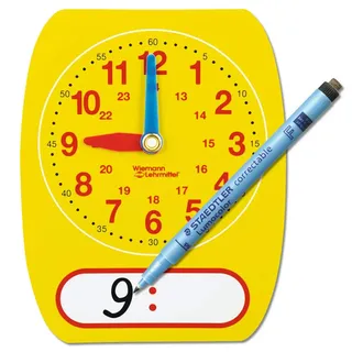Wiemann Lehrmittel Lernuhr für Kinder, beschreibbar, Digitale Uhrzeit Lernen (Lernuhr inkl. Folienstift)