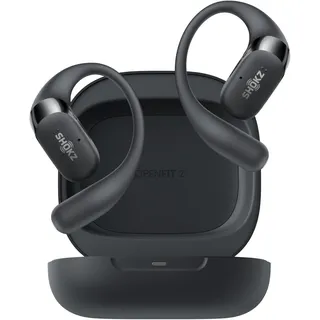 SHOKZ OpenFit 2 Open-Ear-Kopfhörer Bluetooth, 2025 Neue True-Wireless-Ohrhörer mit Mikrofon, 48 Stunden Wiedergabezeit Ohrbügel-Open-Ear Headphones, Schnellladung, IP55 Wasserfest,Tragetasche, Schwarz