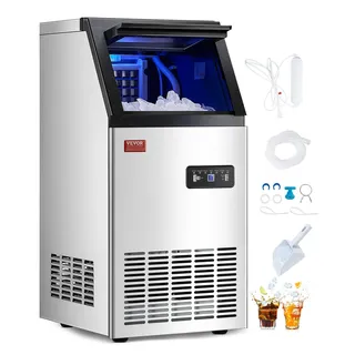 Vevor Kommerzieller Eiswürfelbereiter Eismaschine 38 kg / 24 h, Leichte Würfeleismaschine 12,5 kg Eisspeicherkapazität 40 Stk. Eiswürfel, Edelstahl Eiswürfelbereiter inkl. Wasserfilter & Eisschaufel