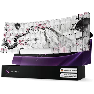 Nyfter - Premium Sakura Keycaps ISO 60% und 75% Custom Keycabs ISO Layout für Mechanische Tastaturen (Sakura White, 75%)