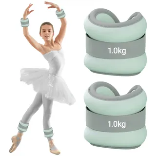 Verstellbare Knöchelgewichte, Handgelenkgewichte Knöchelgewichte Set 2er (je 1,0 kg), Gewichtsmanschetten, Ankle Weights geeignet für Anfänger und Kinder, Ideal für Pilates, Yoga, Jogge (Wasser blau)