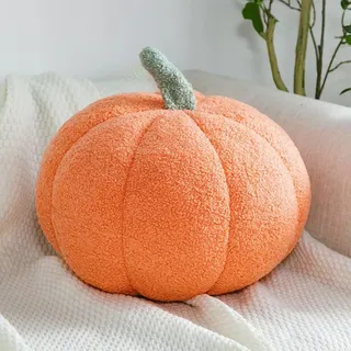 Bettschlange Kürbis Kissen, 3D Kürbis Deko, Halloween Plüsch Kürbis Kissen Gemütliche Herbst Gefüllte Zierkissen für Erntedankfest Weihnachten Schlafzimmer, Stuffed Plush, Orange, 20cm