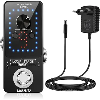 Guitar Looper mit Netzteil, LEKATO 9 Loops 40 Minuten Aufnahmezeit Gitarren-Looper Eingebautes Stimmgerät Unbegrenzter Overdub Elektronisches Looper-Effektpedal für E-Gitarren-Bass (mit Adapter)