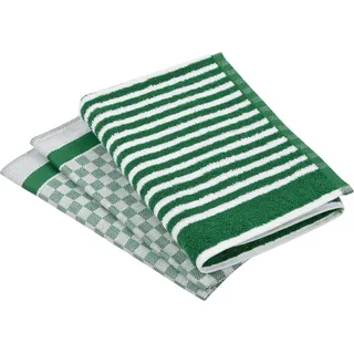 Ross Geschirrtuch Exclusiv, (Set, 3-tlg), 1x Küchen-Frottiertuch (Streifen) und 2 Geschirrtücher (Karodesign) grün