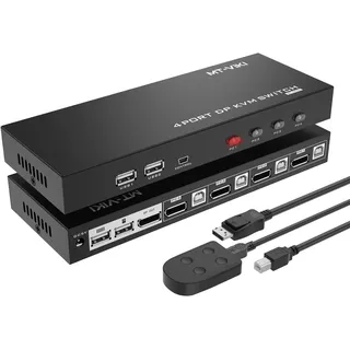MT-VIKI 4K60Hz KVM Switch DisplayPort 4 Port DP KVM Switch an einem Monitor mit 4*DP Kabeln 4*USB Kabeln 4:4:4 UHD Unterstützt Hotkey Desktopsteuerung Auto Switch 4 USB Port