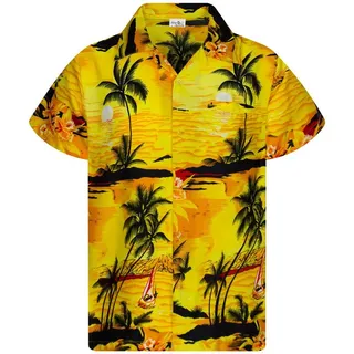 King Kameha Funky Hawaiihemd Kids Kinder Jungs, Kurzarm, Print Surf, Gelb, 2 - 2 Jahre