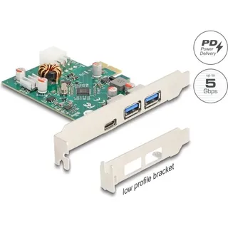 DeLock PCI Express x1 Karte zu 1 x extern USB Type-C Buchse PD 30 W 2 x extern USB Typ-A Buchse US, Kontrollerkarte