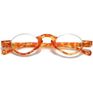 Lanomi Mode Halbrahmen Lesebrille Blaulichtfilter Damen Herren Blumendruck Oval Lesehilfe Kunststoff Halbrand Rahmen Sehhilfe Anti Blaulicht Halbbrille Orange Schildpatt Brille 2.0 - S