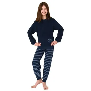 christine designer NORMANN Frottee Pyjama langarm Schlafanzug Bündchen, Hose gestreift - 70499 in navy | 158-164