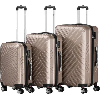 Zelsius Koffer Set 3 Stück, Champagner, ABS Hartschalenkoffer mit Zahlenschloss, und Innen Trennwand | Beige
