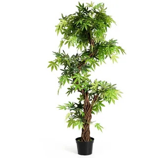 Costway Künstliche Pflanzen mit Naturholzstamm, für Zuhause Büro, 160 cm, Kunstpflanze Grün, Dekopflanze künstlich, Kunstbaum wie echt,