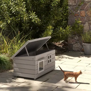 PawHut Katzenhaus mit Asphaltdach 87x52x48 cm Grau/Schwarz