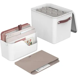 Rotho MYPAPER Set Dokumenten Ablage MY PAPER Plus, Set aus Organizer Dokumente und Ablagesystem mit Register, Kunststoff, weiss mit roten Mappen