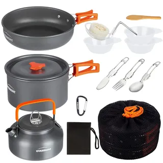 Overmont Camping Kochgeschirr Set Outdoor Geschirr Set Kochtopf Set Grillgeschir - Orange