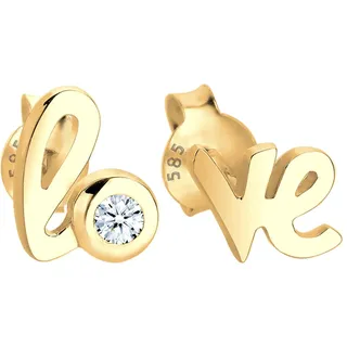 Elli DIAMONDS Ohrringe 585 Gelbgold Love-Schriftzug in Weiß | Gr.: onesize