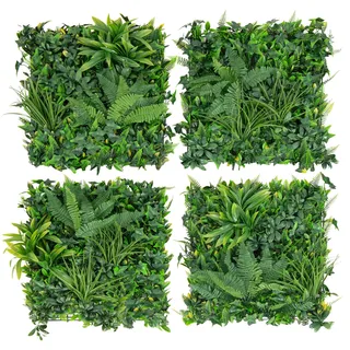 COSTWAY 4 Stück Künstliche Hecke Pflanzenwand, 50 x 50 cm, Paneele mit vielfältigen Blättern, Simulierter Rasen Kunstpflanze, Künstliche Pflanze Wandpflanze, für Wand Garten Balkon, Grün