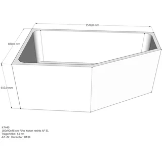 Badewannenträger passend für Riho Yukon rechts 160 × 90 × 48 cm