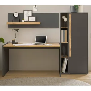 furn.design Büromöbel Set in grau matt und Wotan Eiche Holz modern mit Schreibtisch, Aktenschrank, Wandregal, Standregal für Homeoffice und Büro Schreibtisch mit Stauraum Center (Set 2)