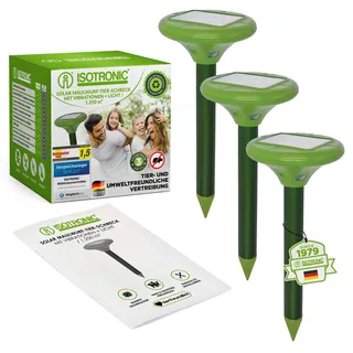 ISOTRONIC Solar Maulwurfabwehr Vibrasonic mit Vibrationsmotor 3er Set solarbetrieben Wühlmausfrei Wühlmausschreck Wühlmausvertreiber Wühltierfrei Maulwurfschreck Schlangenabwehr (3)