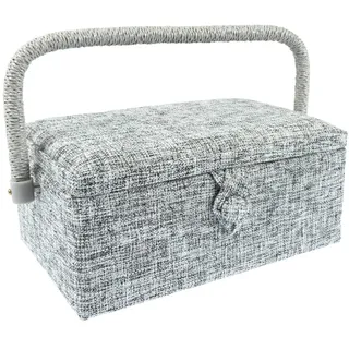Nähkorb/Nähkästchen mit Stoffbezug grau (Größe S/L 23 x T 15 x H 11 cm)