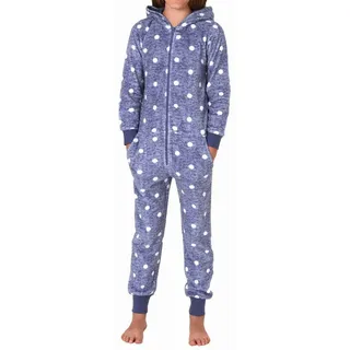 normann Jumpsuit Schlafanzug Overall Coralfleece Tupfen - 76786 in blau | Gr.: 140