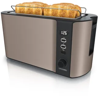 Toaster für 4 Scheiben, 1500W, Langschlitz, Brötchenaufsatz, Wärmeisoliert, Display, bronze