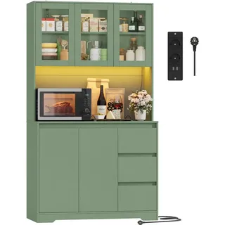 Homfa Küchenbuffet Küchenschrank Buffetschrank mit LED Sideboard grün mit Steckdosenleiste & Arbeitsplatte 180x100x38,5cm grün