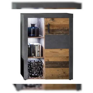 Irina Sideboard 1 Tür und 3 Ablagen, grau Matera, Old Wood Dekor.
