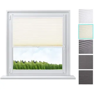 Woltu Plissee ohne Bohren Klemmfix Faltrollo Jalousie Creme 60x130cm (BxH), Plisseerollo Crushed Optik Sichtschutz und Sonnenschutz Easyfix lichtdurchlässig Rollo für Fenster & Tür