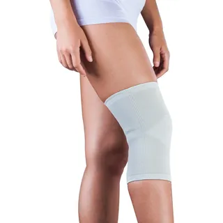 LOREY Latexfreie Kniebandage für Frauen und Männer, Kniestütze aus elastischem 3D-Gestrick, Knieorthese für Fussball, Laufen oder Fitness, linkes und rechtes Knie, Grau, Silber, Größe XXL