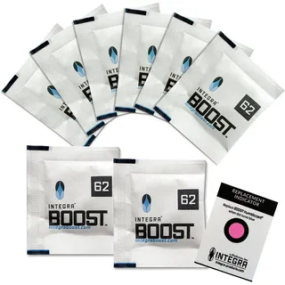 Integra Boost 62% - 8 x 4g Feuchtigkeitsregler I 2-Wege Luftbefeuchter mit Indikator Anzeige - Luftfeuchtigkeit bis 10g I Befeuchtungspäckchen