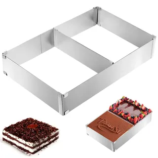 DINSONG Backrahmen Rechteckig Verstellbar, Edelstahl Kuchenform eckig, Backrahmen Eckig, Backrahmen, Backring Eckig Stufenlos, Routiniert Kuchen Backen und Torten Schichten zum Backen und Dekorieren