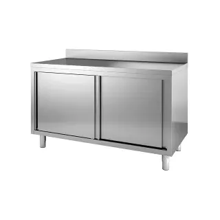 gastro inox Gastro-Inox Edelstahl Arbeitsschrank mit Schiebetüren, Tiefe 700 302.110 , Maße: (L x T x H) 1400 x 700 x 880 mm, mit Aufkantung