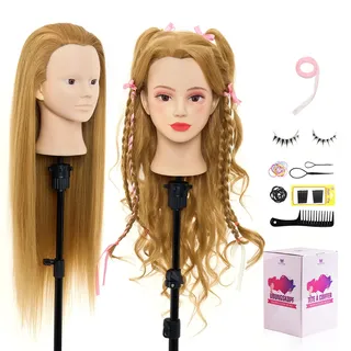 Neverland 26 inch Frisierkopf Friseur 60% Echthaar Haar Schminkkopf Übungskopf Friseur Trainingsköpfe Puppenkopf Friseurkopf Ausbildung Kopf Mit Halter + Hair Styling Braid Set
